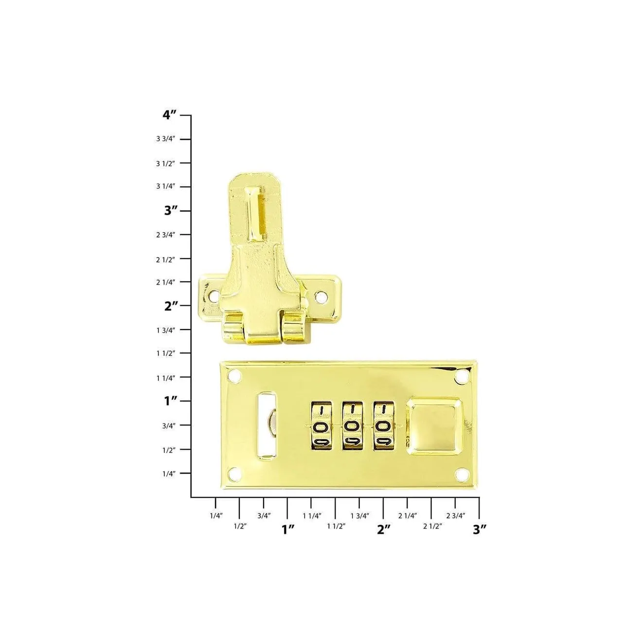 1 1/4" Shiny Brass, Offset Hasp Combination Lock, Steel, #L-3196