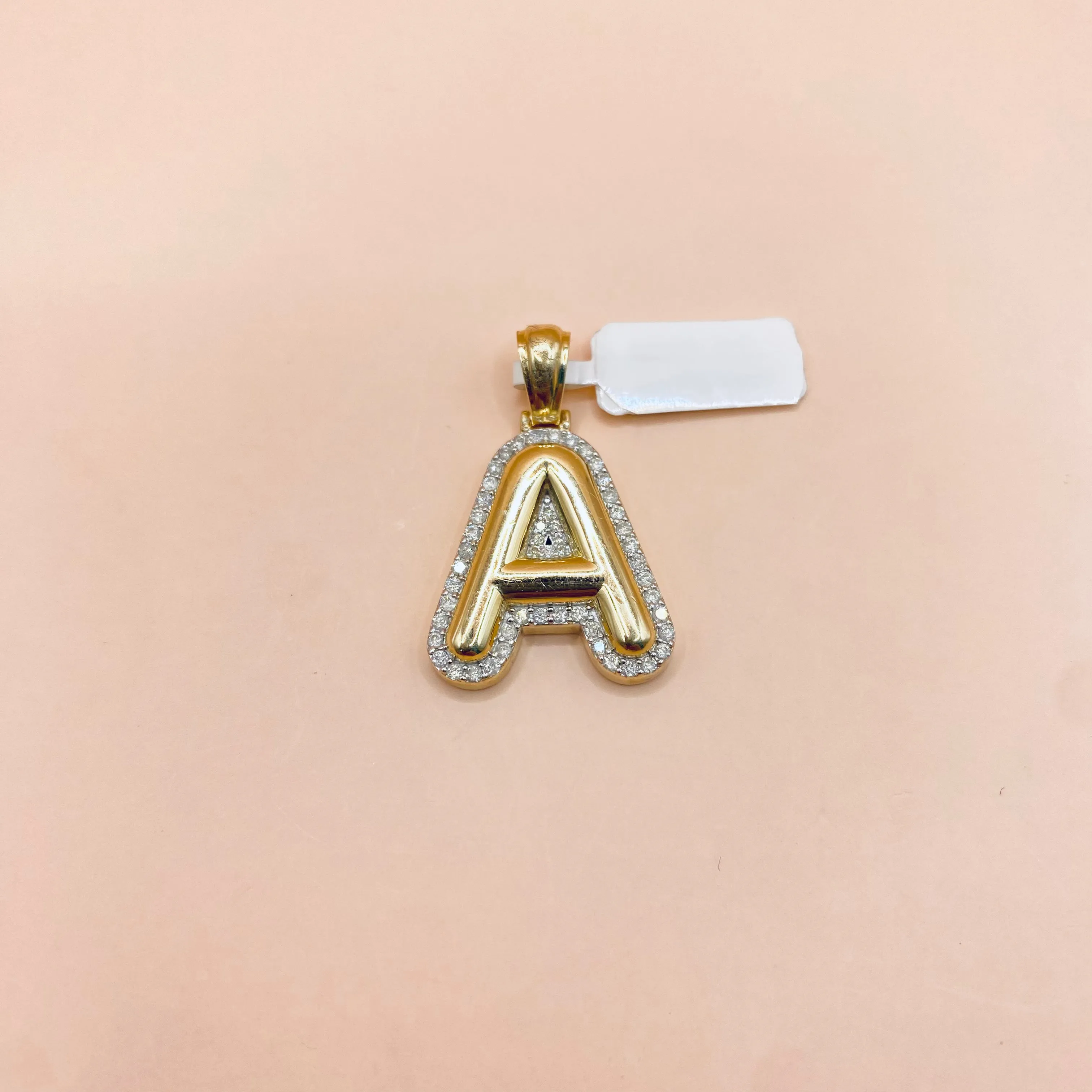 10K Yellow Gold Letter A  Pendant With Diamond 0.57Ct / 5.7gr