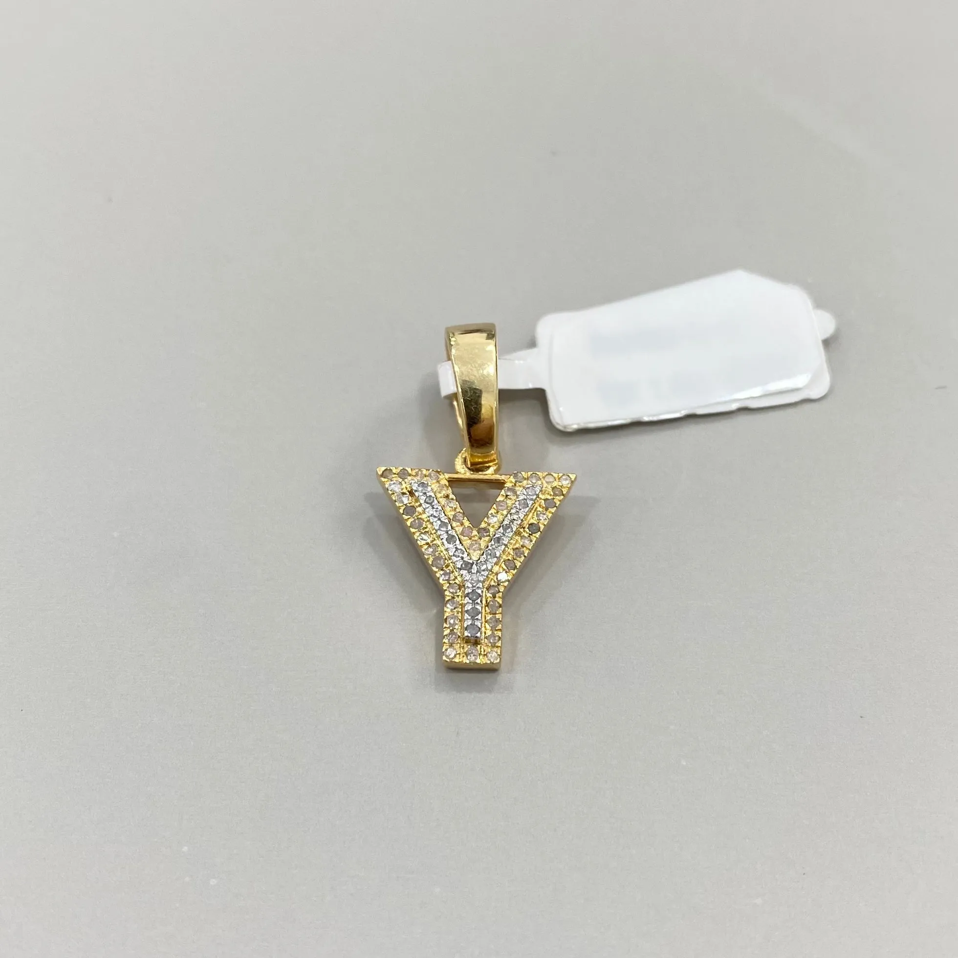 10K Yellow Gold Letter Y Pendant With Diamond 0.18Ct / 1.6gr