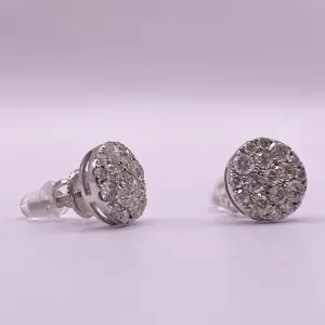 14K White Gold Diamond Flower Stud Earrings 1.65Ct / 2.7gr