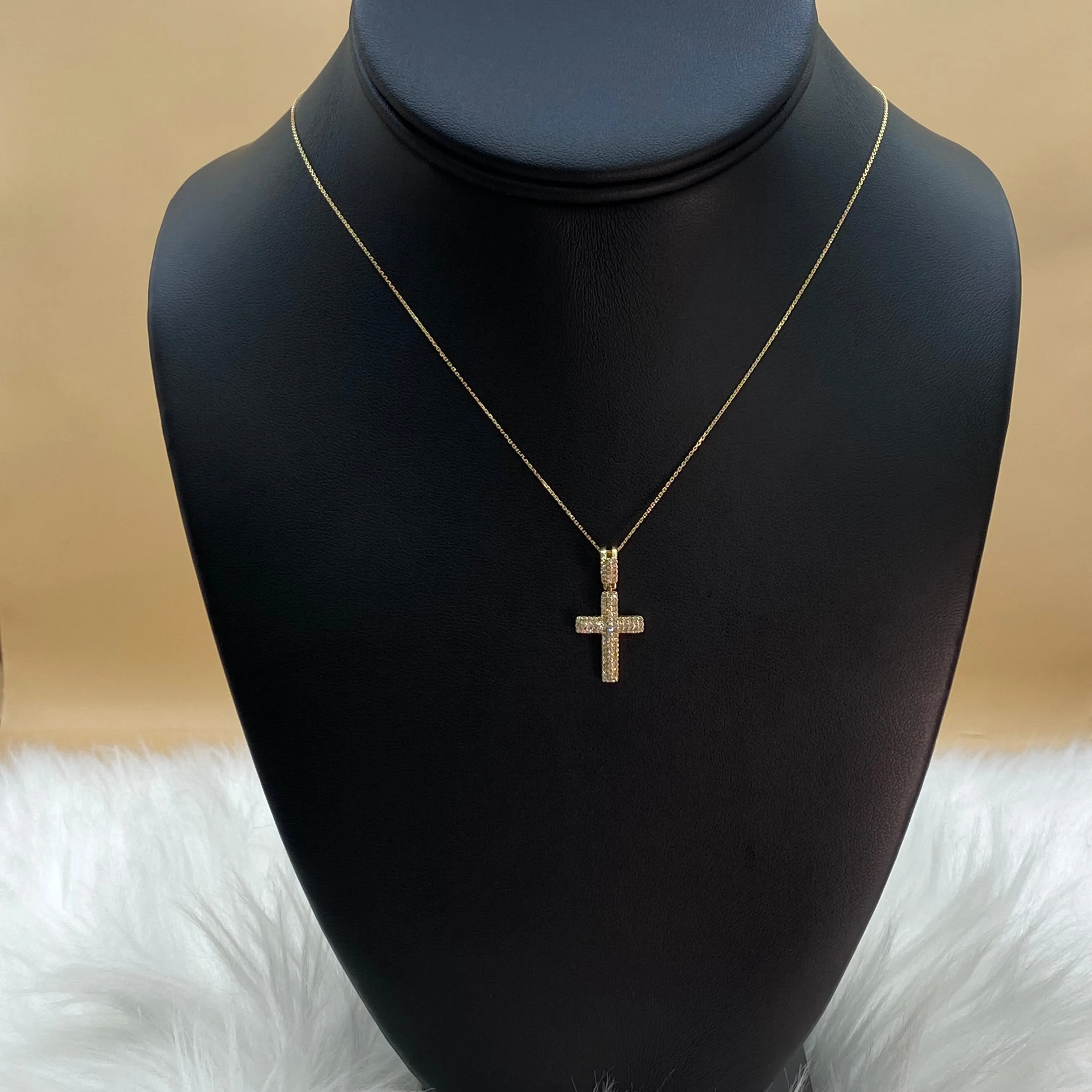 14K Yellow Gold Cross Jewelry Set With Diamond / 2.3gr