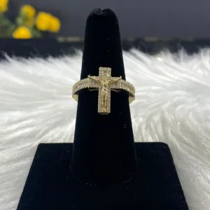 14K Yellow Gold Diamond Cross Ring 0.81Ct Dia / 4.2gr / Size 8