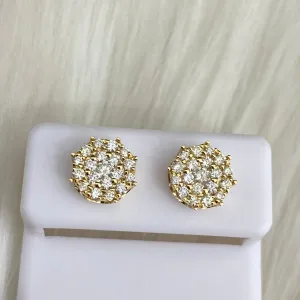 14K Yellow Gold Diamond Flower Stud Earrings 0.82Ct Dia / 2.13gr