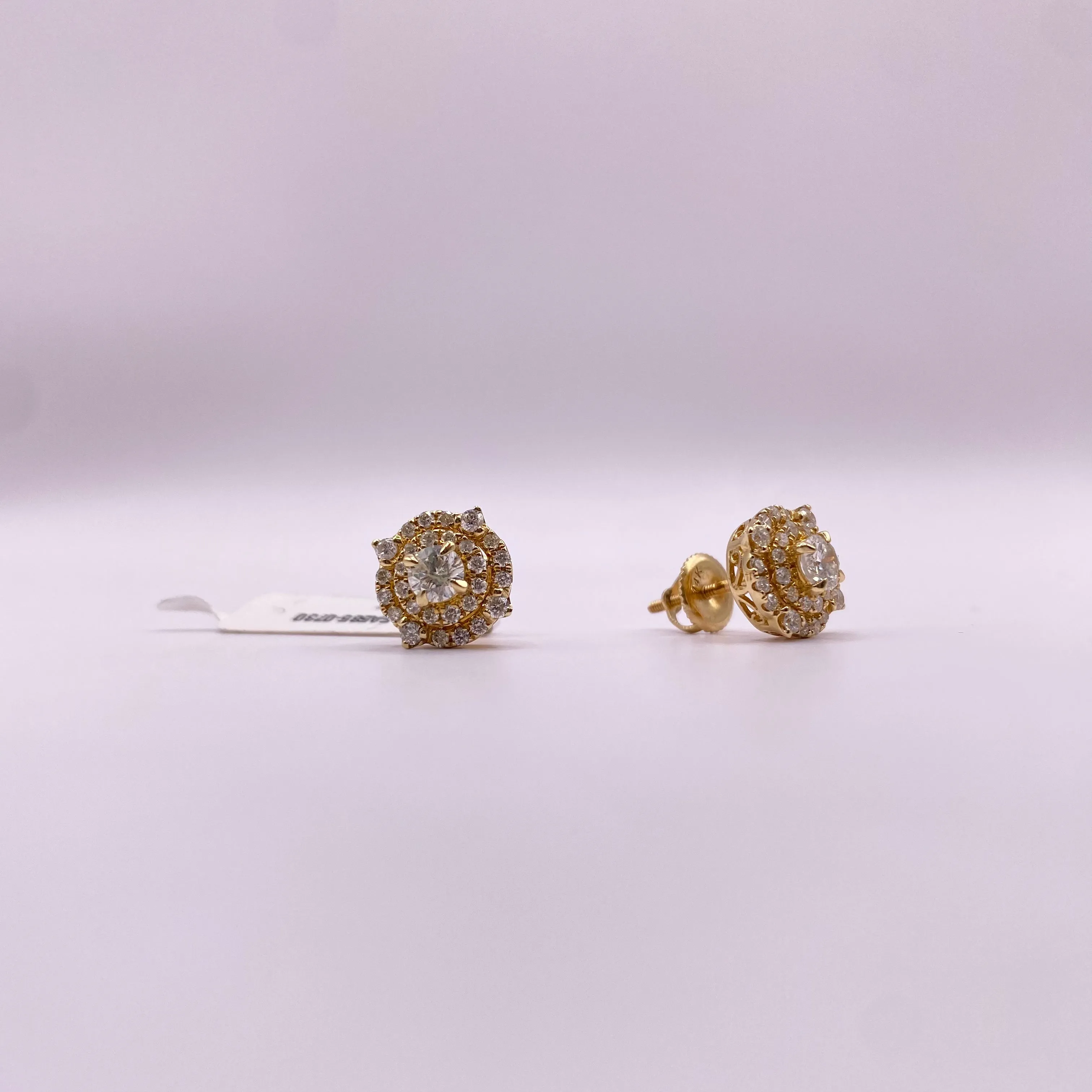 14K Yellow Gold Diamond Flower Stud Earrings 1.25Ct / 2.9gr