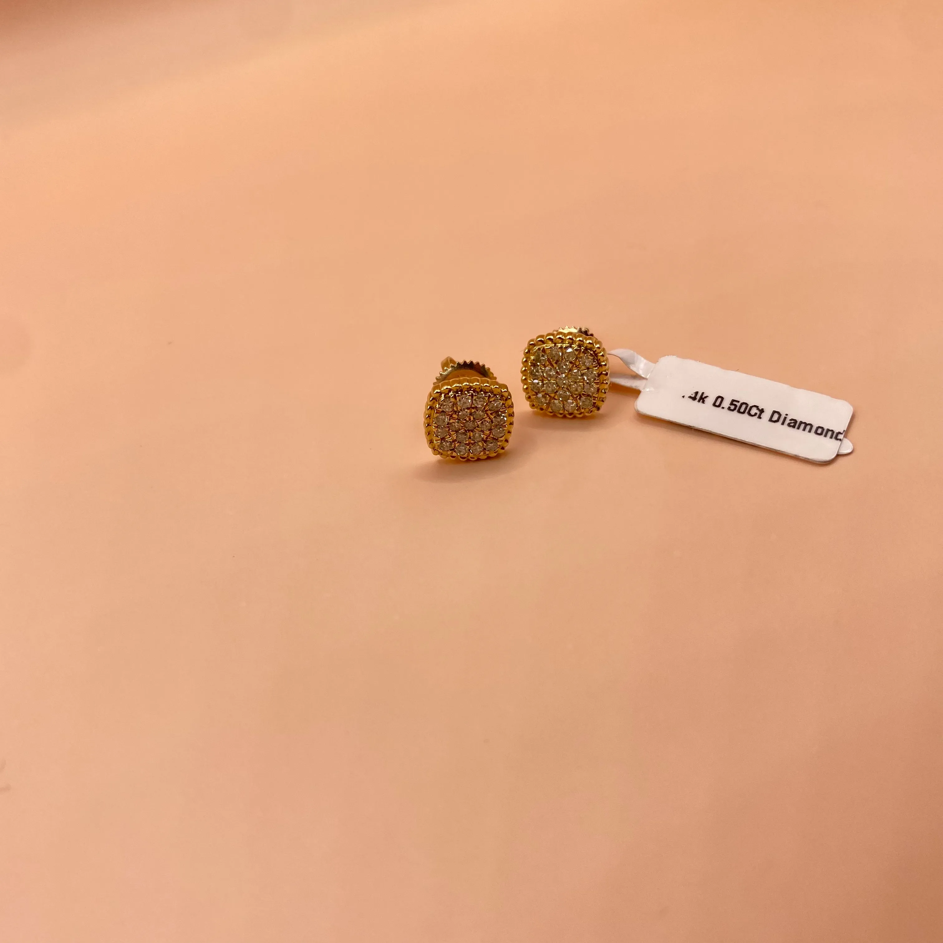 14K Yellow Gold Heart Diamond/Zafiro Stud Earrings 0.50Ct / 1.8gr