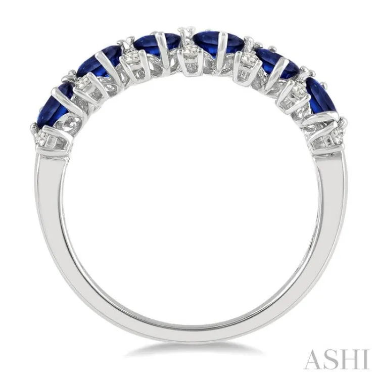 1/5 ctw Oval Shape 4X3MM Sapphire and Round Cut Diamond Precious Band in 14K White Gold