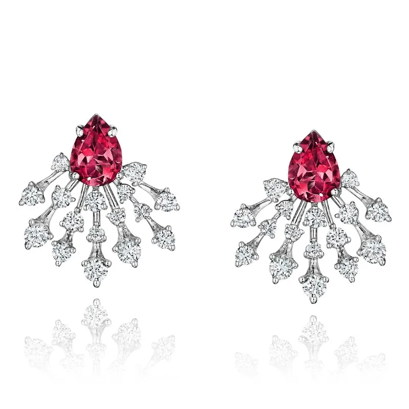 18k Luminus White Gold Earring With 0.84 Cts Vs-Gh Diamonds  And Ruby