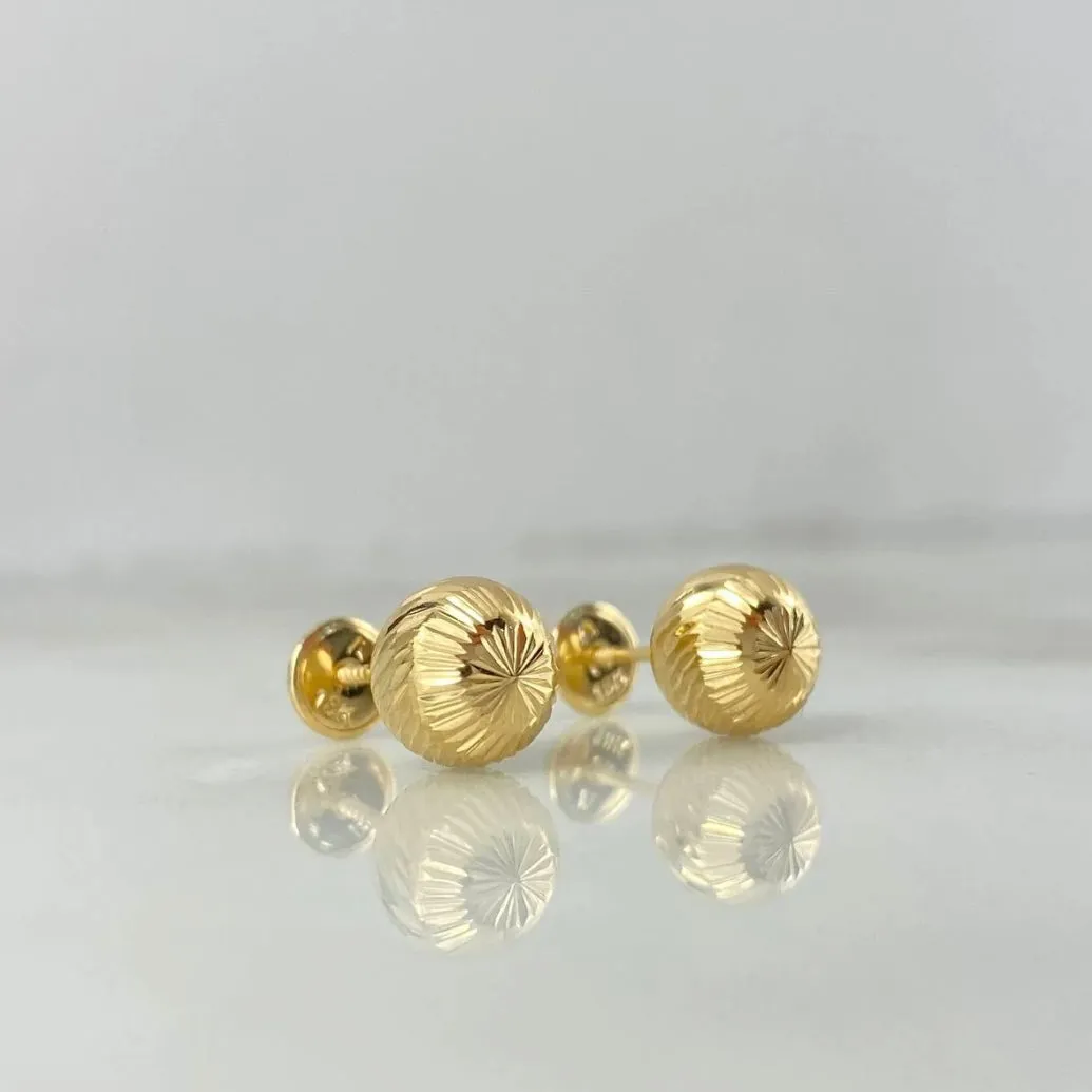 18K Yellow Gold Diamond Cut Ball Stud Earrings / 1.25gr / 8mm