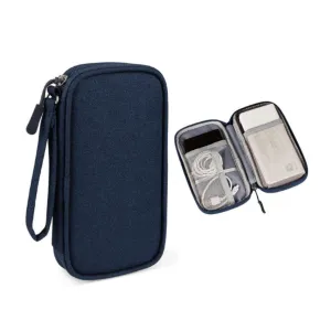 (19x11x3.5cm) Universal fabric bag travel organizer for smartphones / charging cable with zipper (size S) - Dark blue