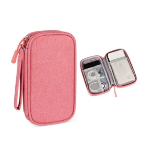 (19x11x3.5cm) Universal fabric bag travel organizer for smartphones / charging cable with zipper (size S) - Pink