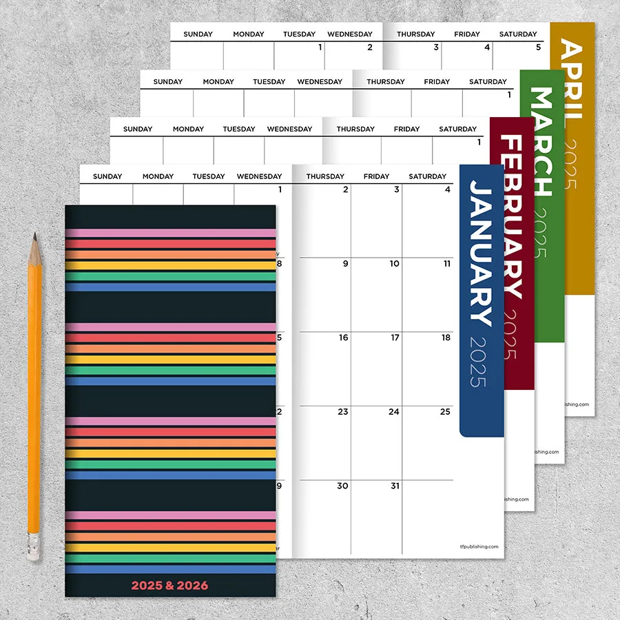 2025-2026 Retro Stripe Small Monthly Pocket Planner