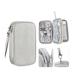 (20x11.5x6cm) Universal fabric bag travel organizer for smartphones / charging cable with double zipper (size M) - Grey