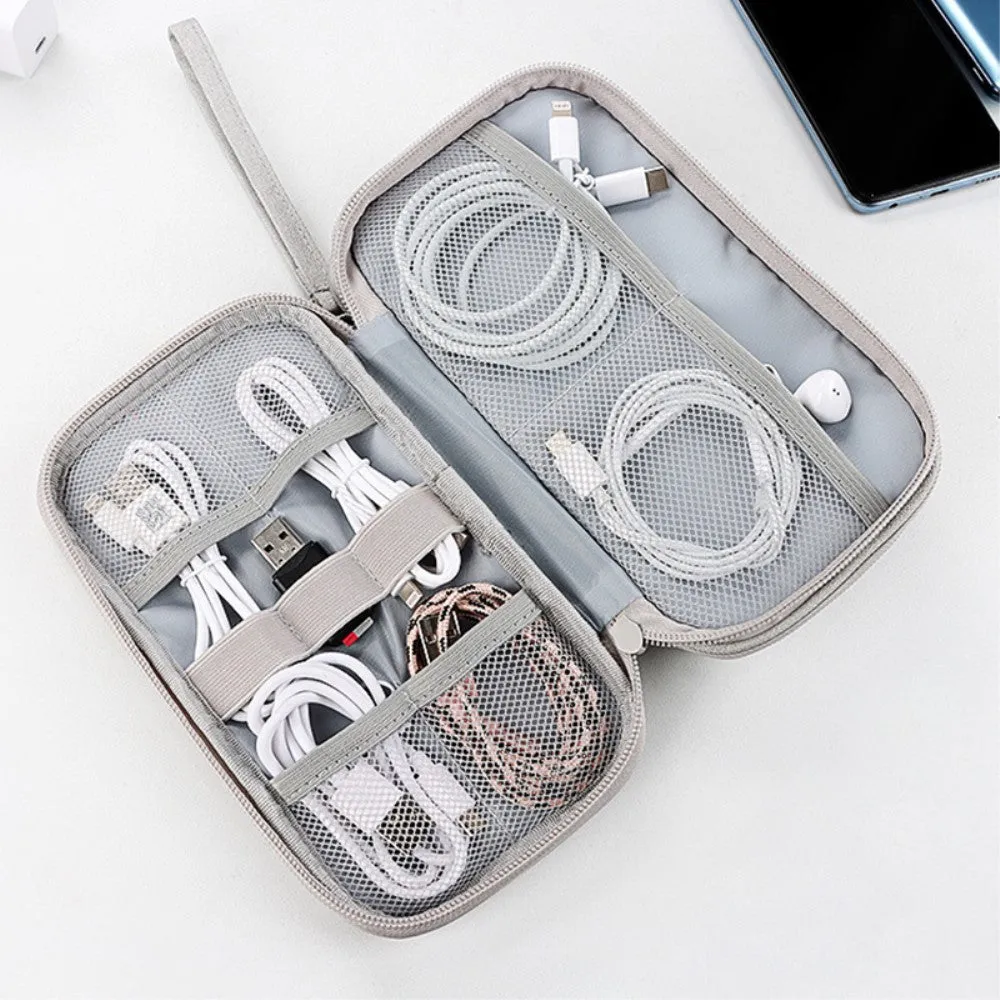 (20x11.5x6cm) Universal fabric bag travel organizer for smartphones / charging cable with double zipper (size M) - Grey