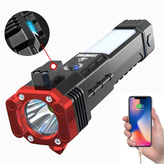 4 IN 1 COB Super Bright Safety Hammer Lifesaving USB Charging with Magnet Multifunctional Strong Light Flashlight Camping Torch