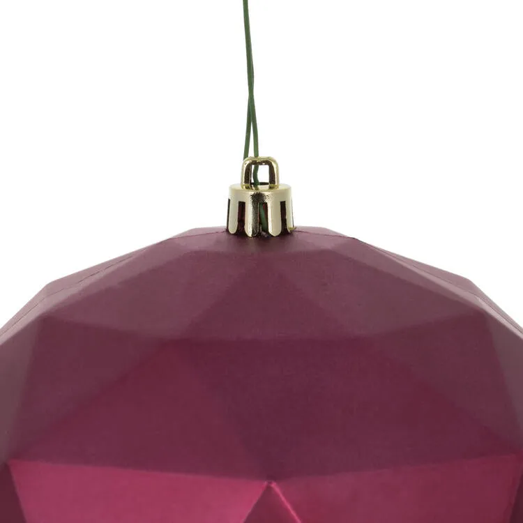 6" Berry Red Matte Geometric Balls Ornaments 4 Per Bag