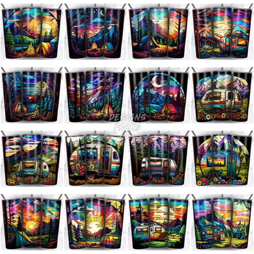 99 STAINED GLASS CAMPING Tumbler Wrap Bundle JPG