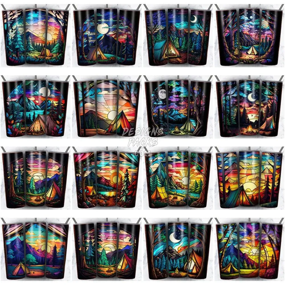 99 STAINED GLASS CAMPING Tumbler Wrap Bundle JPG