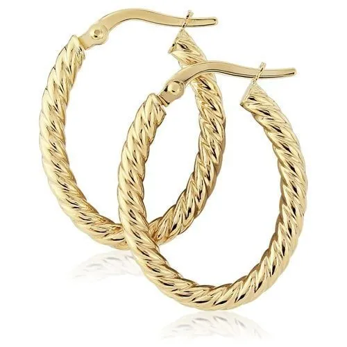 9ct Gold 20mm Oval Hoop Earrings