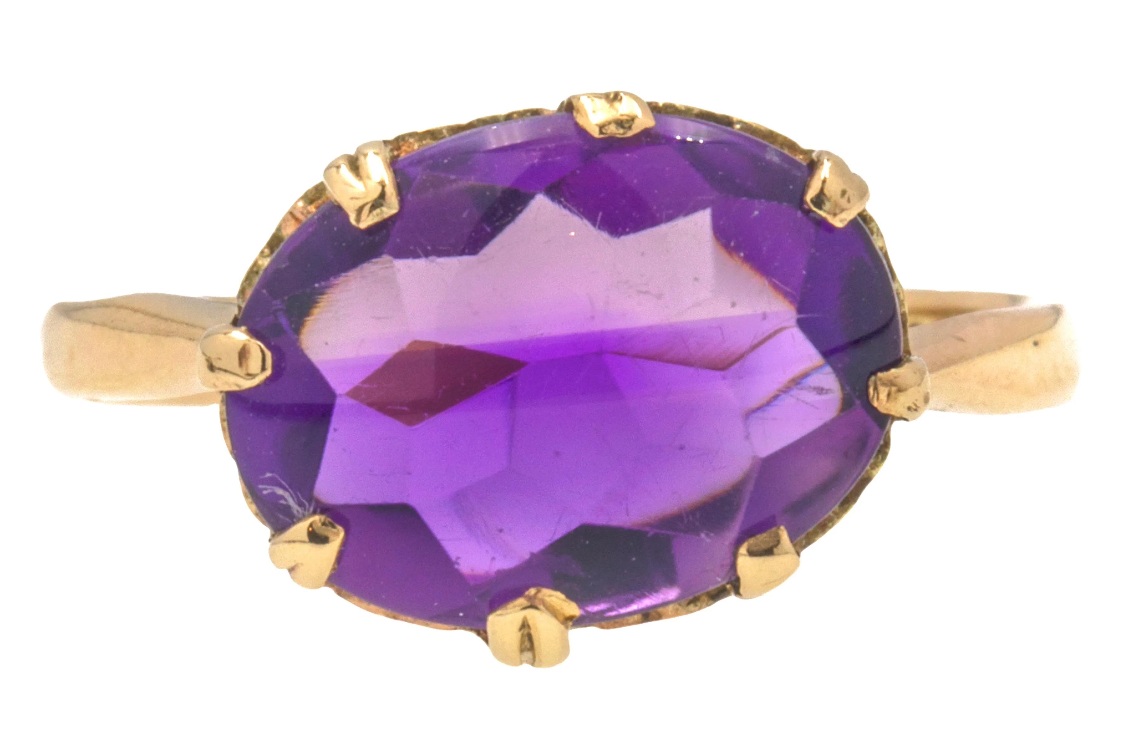 9ct Gold Amethyst Buff-Top Ring, Heart Settings