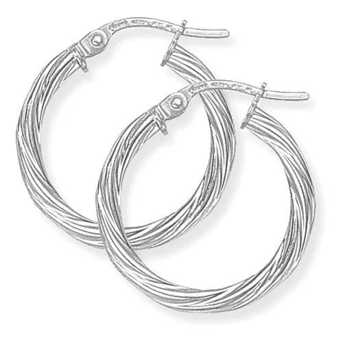 9ct White Gold 20mm Twist Hoop Earrings