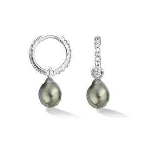 9k Diamond Hoops   Tahitian Pearl Drops