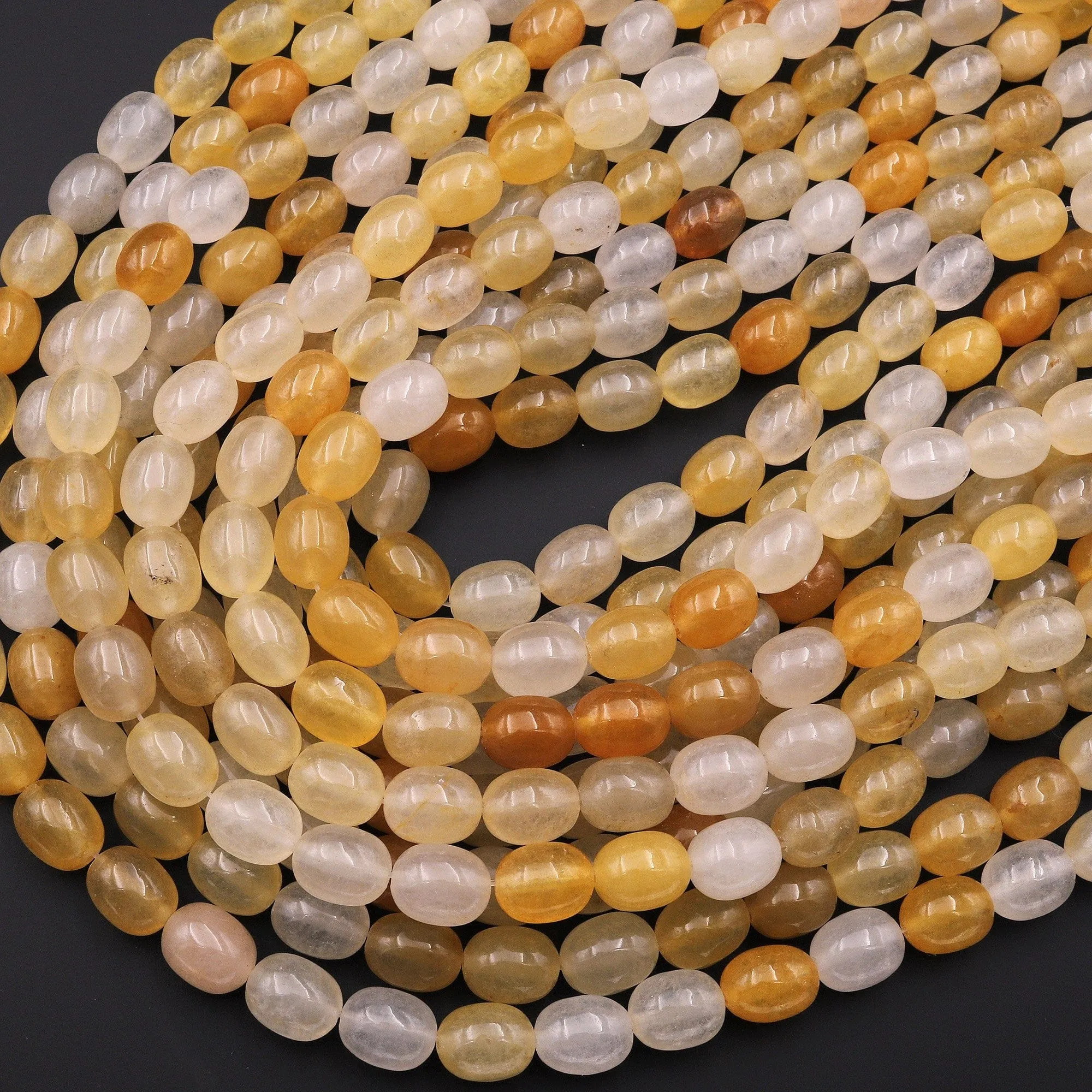 AAA Extra Translucent Natural Yellow Aventurine Oval Nugget Beads 15.5" Strand