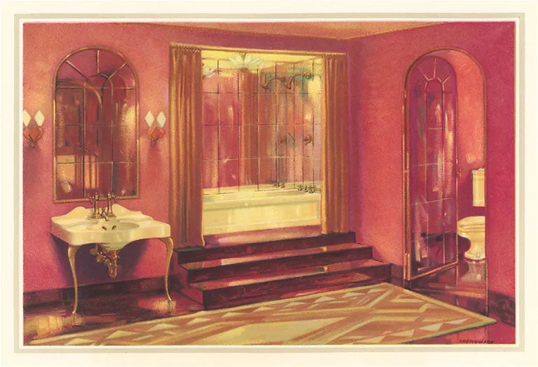 AD-534 Pink Bathroom with Rug - Vintage Image