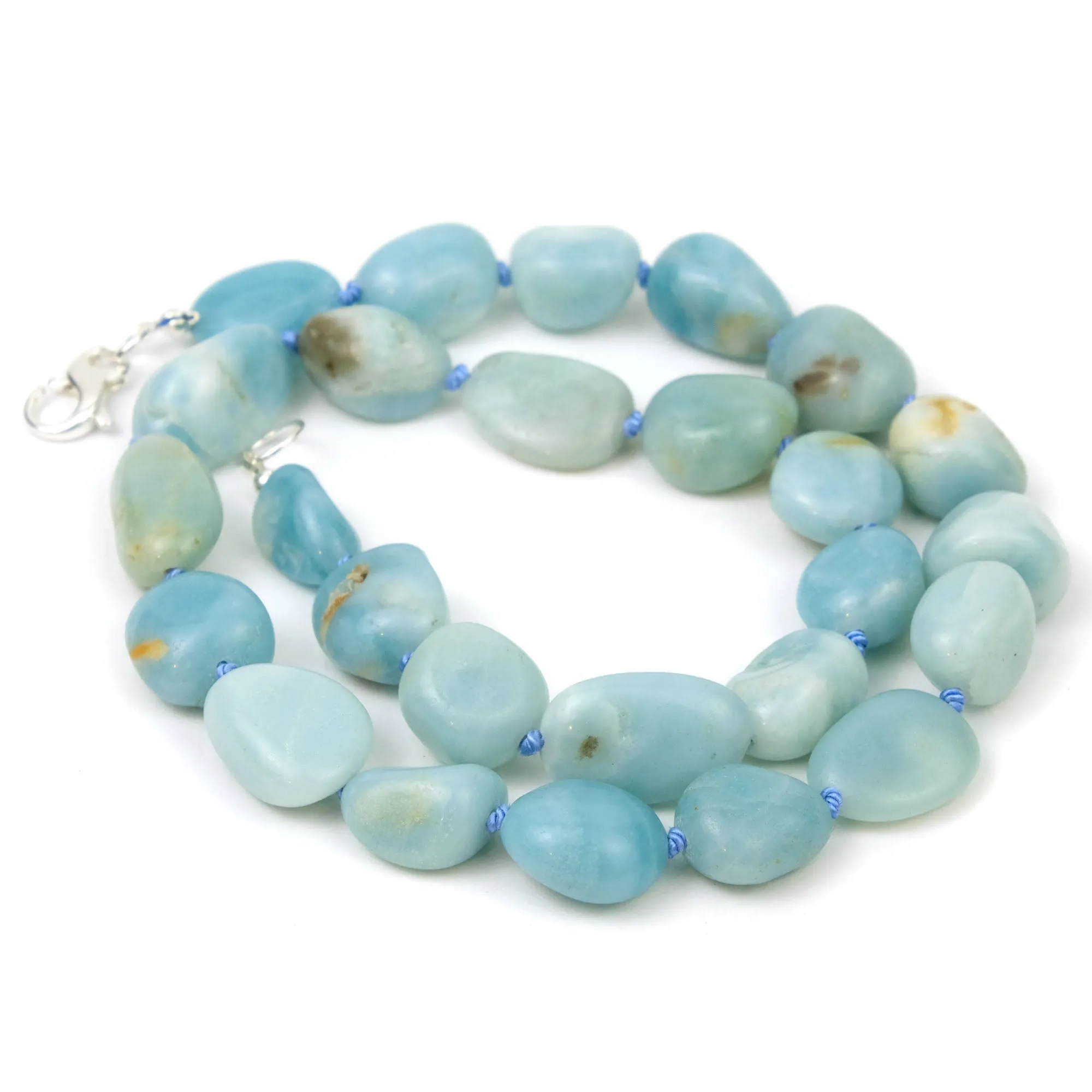 Amazonite Knotted Necklace with Sterling Silver Fancy Lobster Claw Clasp