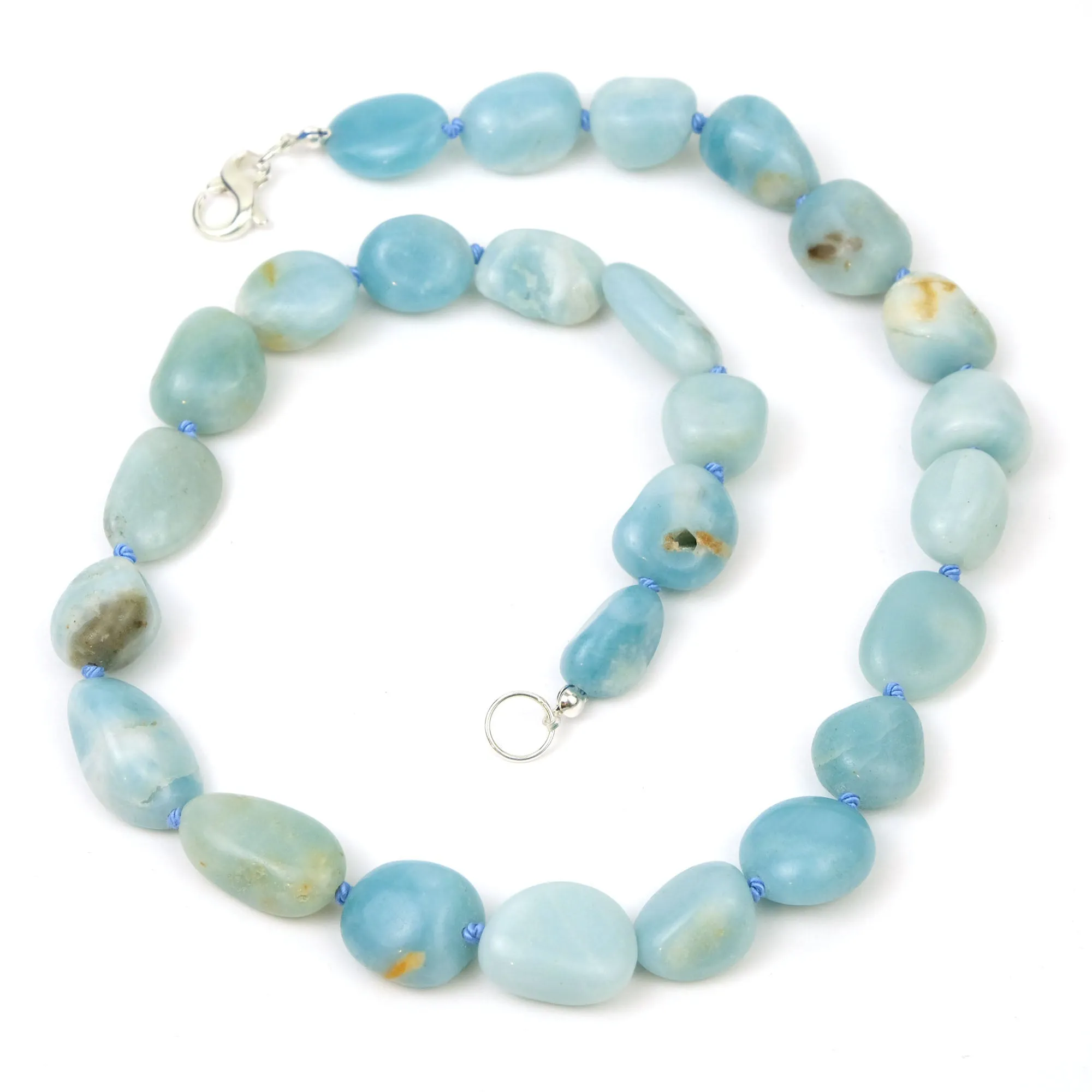 Amazonite Knotted Necklace with Sterling Silver Fancy Lobster Claw Clasp