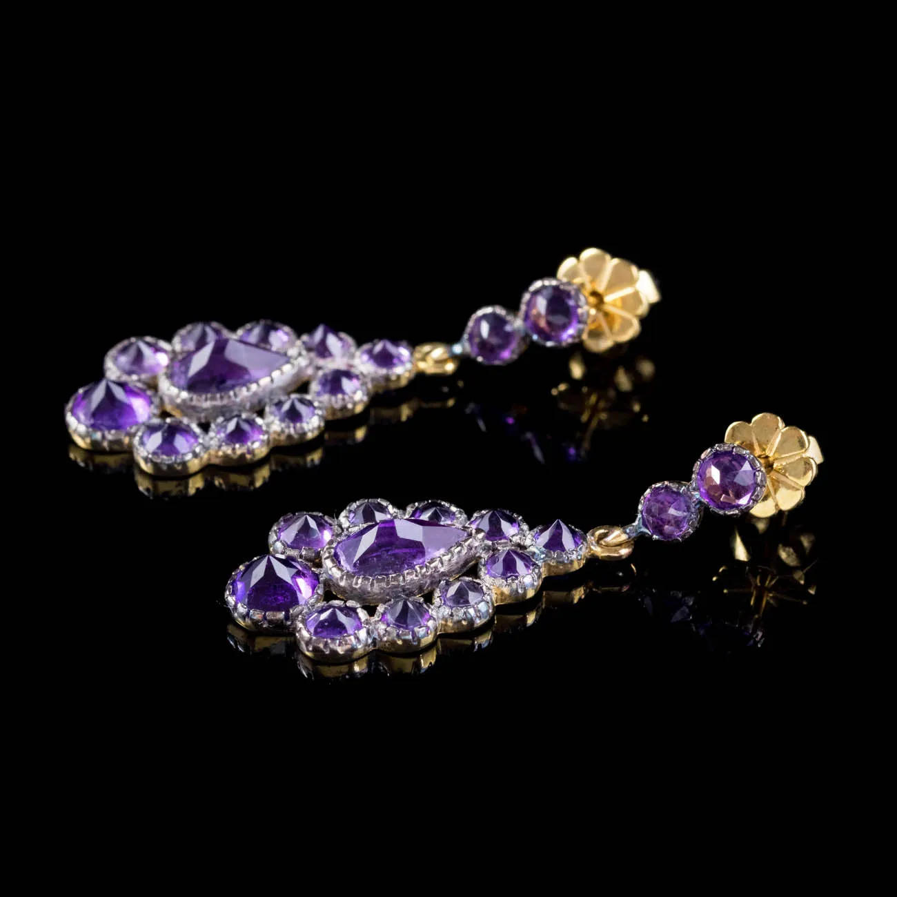 Amethyst Cluster Earrings Silver 18Ct Gold