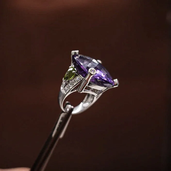 Amethyst Ring 18K White Gold With Sapphire / 30.3gr / Size 10