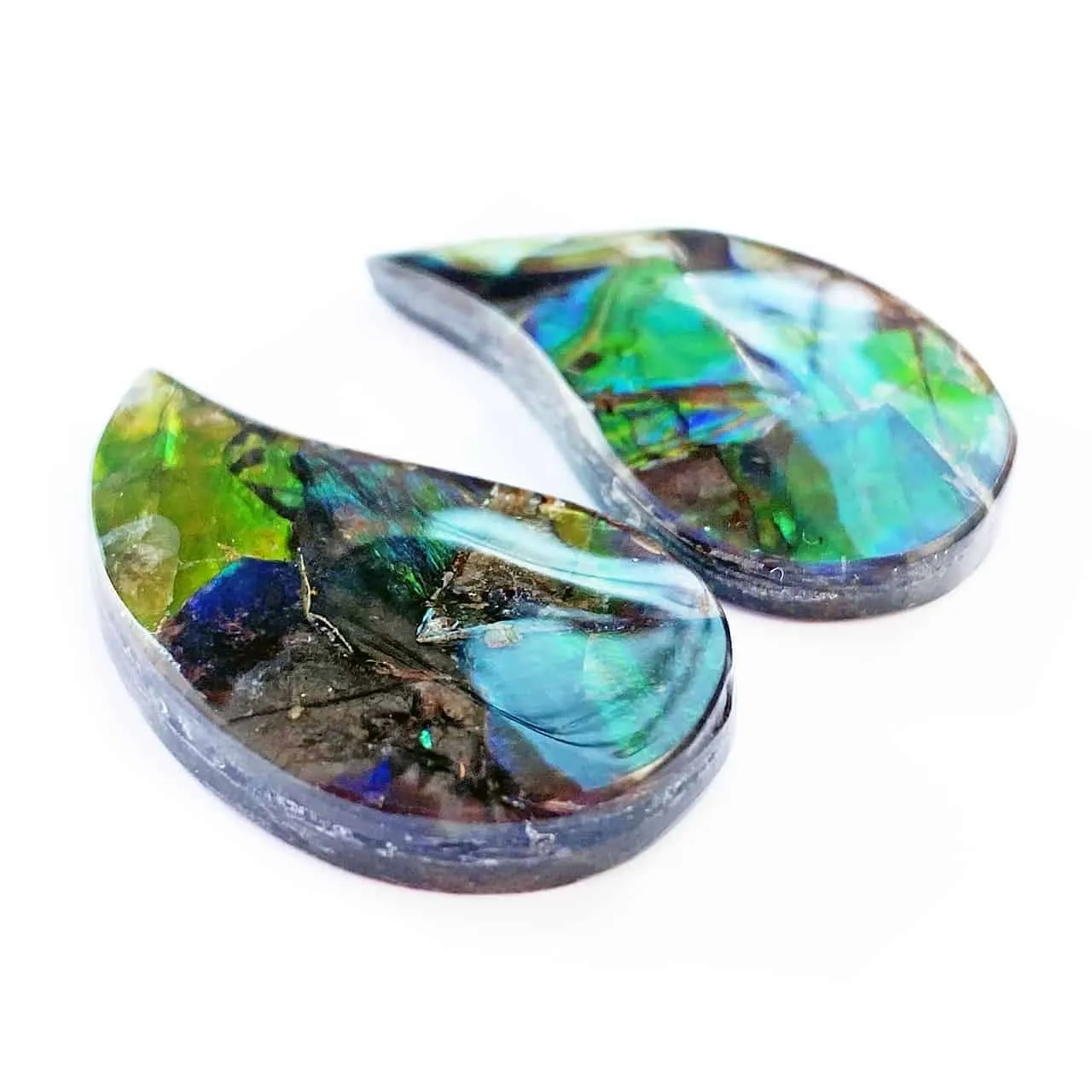 Ammolite Teardrop Cabochons 34mm - 1 pair