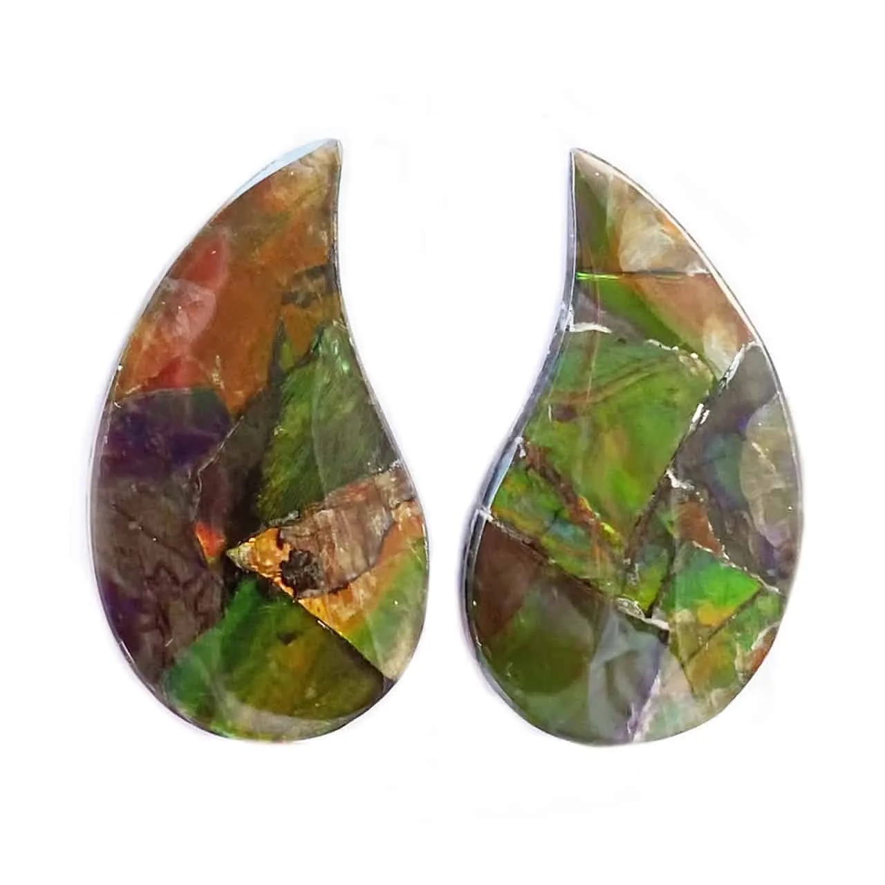 Ammolite Teardrop Cabochons 34mm - 1 pair