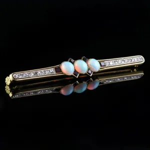 Antique Art Deco French Opal Diamond Garnet Brooch Circa 1920