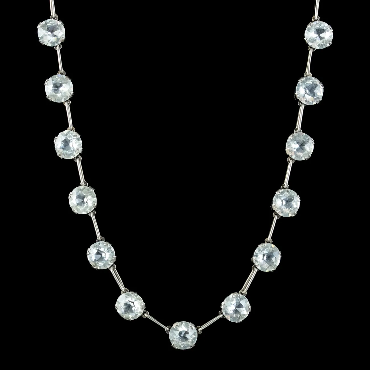 Antique Art Deco Silver Paste Riviere Necklace