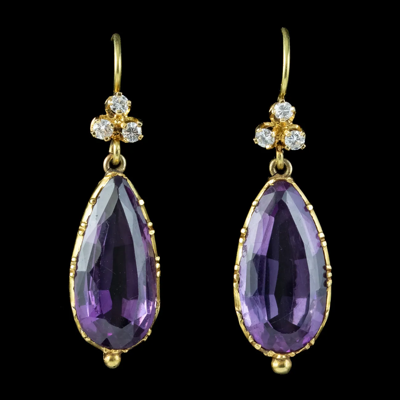 Antique Edwardian Amethyst Diamond Drop Earrings 7ct Amethysts