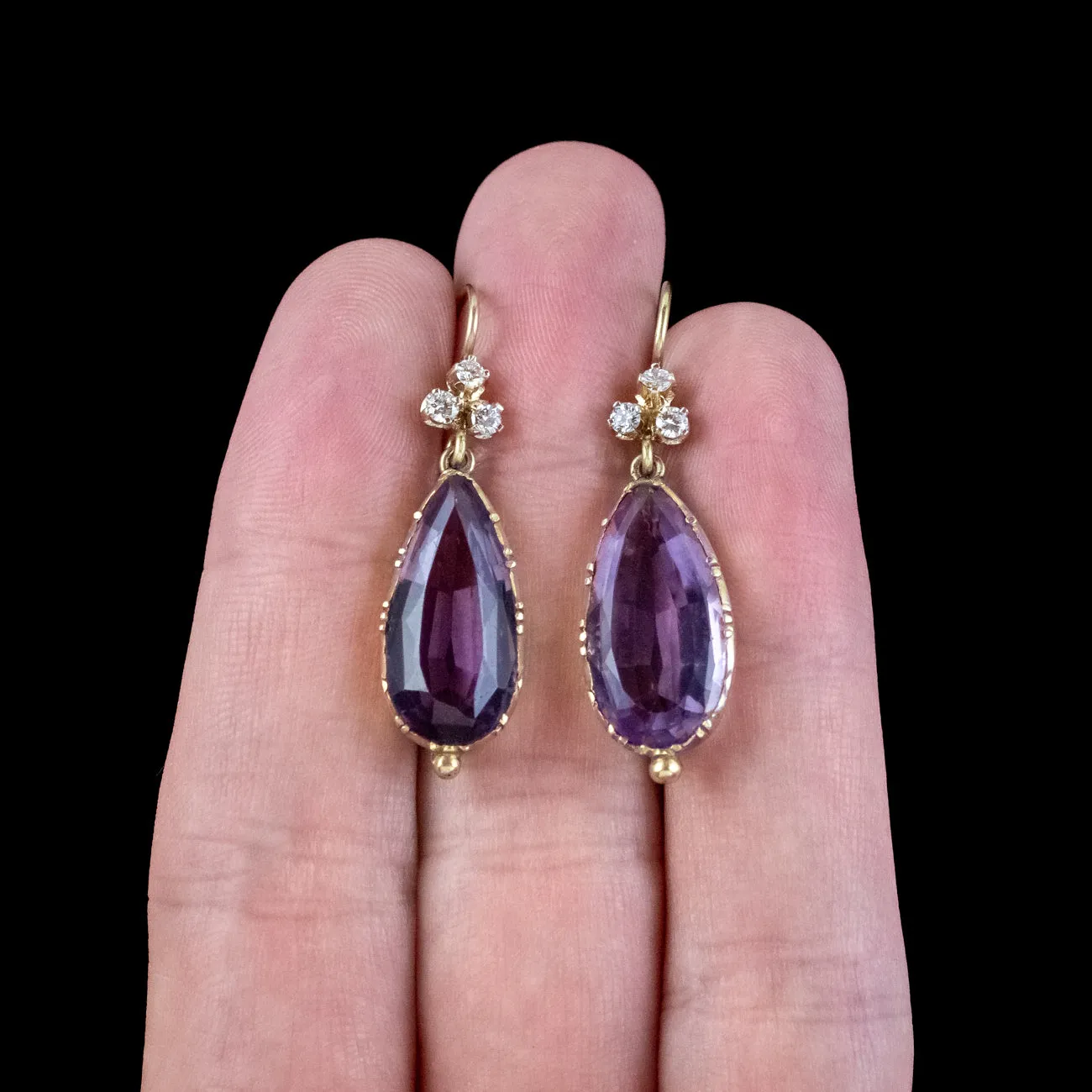 Antique Edwardian Amethyst Diamond Drop Earrings 7ct Amethysts