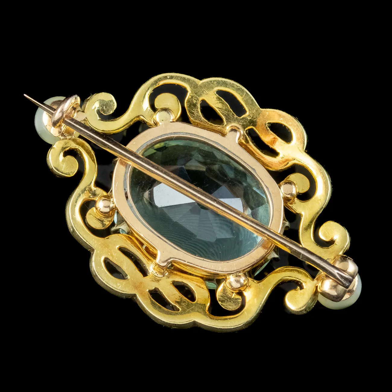 Antique Edwardian Aquamarine Pearl Enamel Brooch 9.5ct Aqua