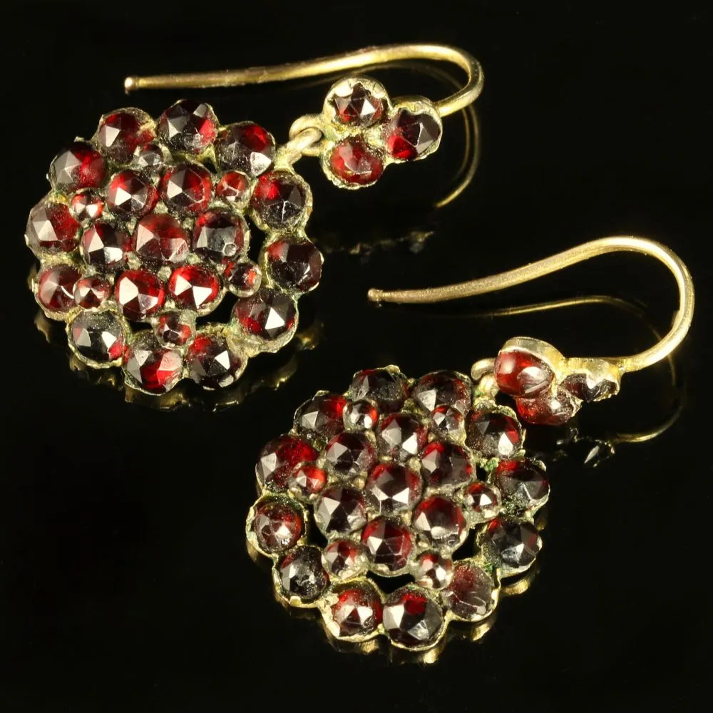 Antique Garnet Earrings Bohemian Garnets Circa 1880