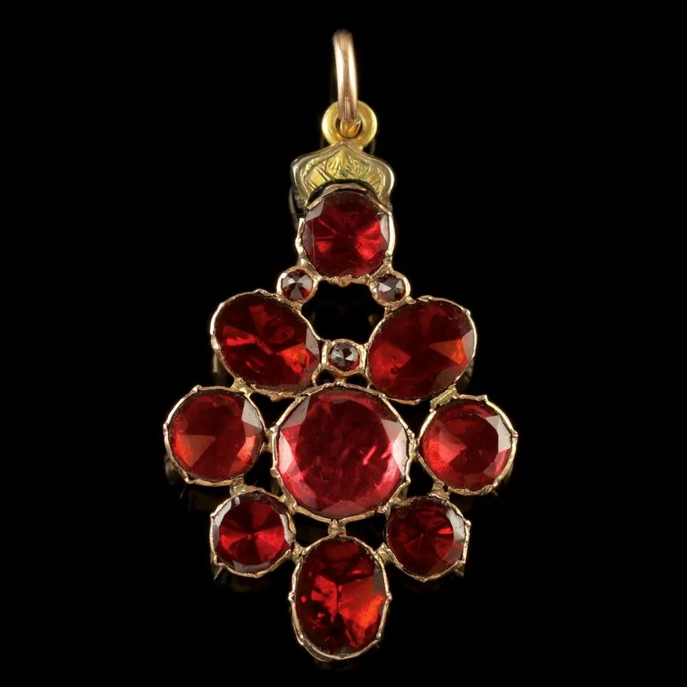 Antique Georgian Flat Cut Garnet Pendant 18Ct Gold Circa 1770