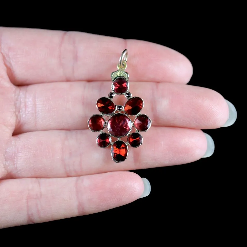 Antique Georgian Flat Cut Garnet Pendant 18Ct Gold Circa 1770