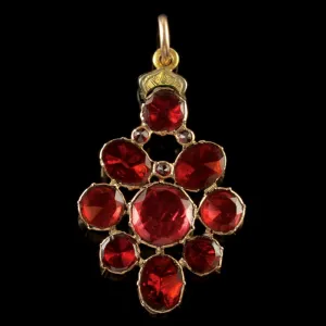 Antique Georgian Flat Cut Garnet Pendant 18Ct Gold Circa 1770