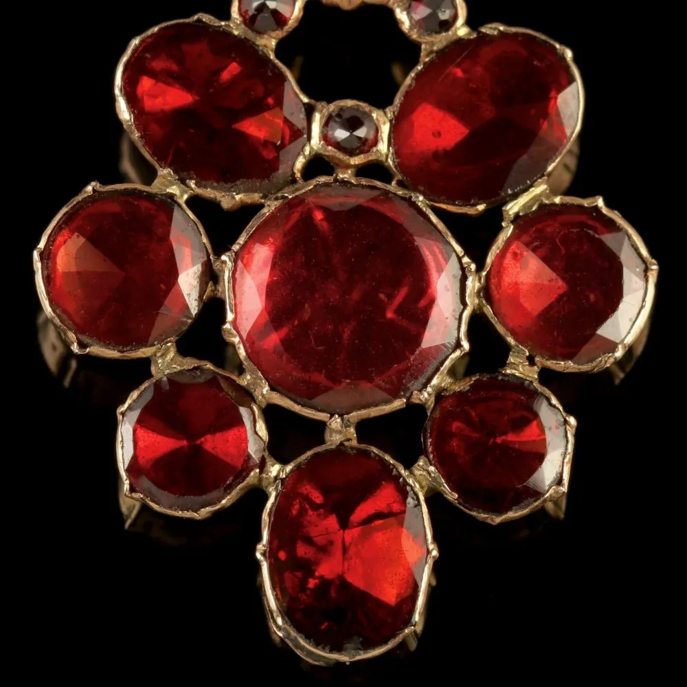 Antique Georgian Flat Cut Garnet Pendant 18Ct Gold Circa 1770