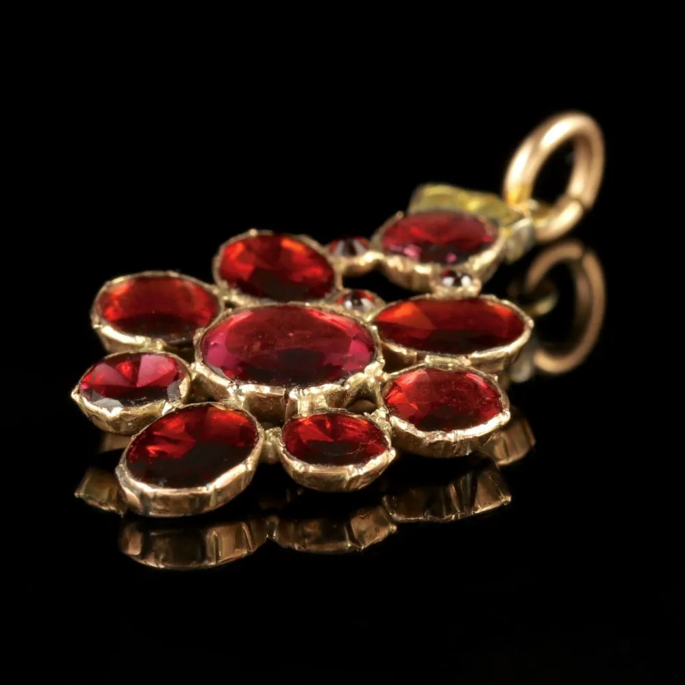 Antique Georgian Flat Cut Garnet Pendant 18Ct Gold Circa 1770