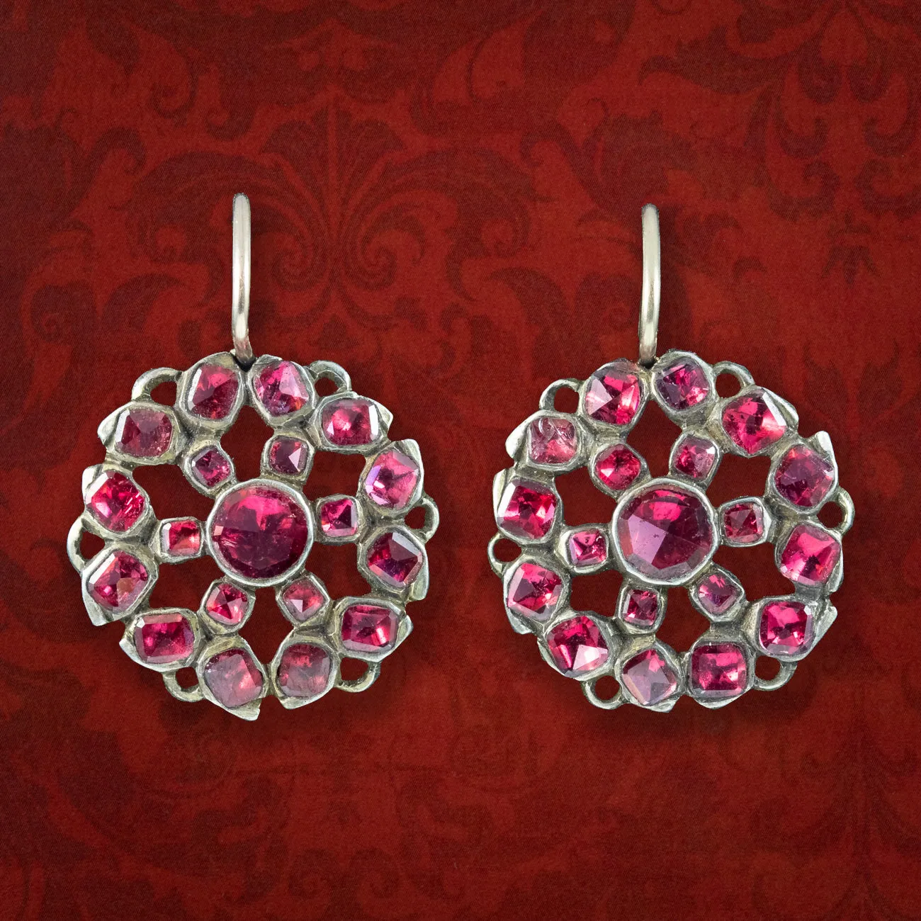 Antique Georgian Garnet Cluster Earrings