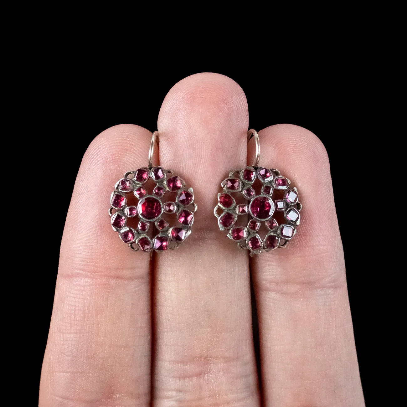 Antique Georgian Garnet Cluster Earrings