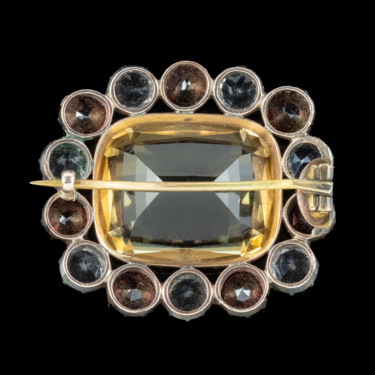 Antique Georgian Harlequin Brooch Citrine Garnet Crystal