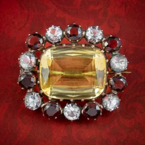 Antique Georgian Harlequin Brooch Citrine Garnet Crystal