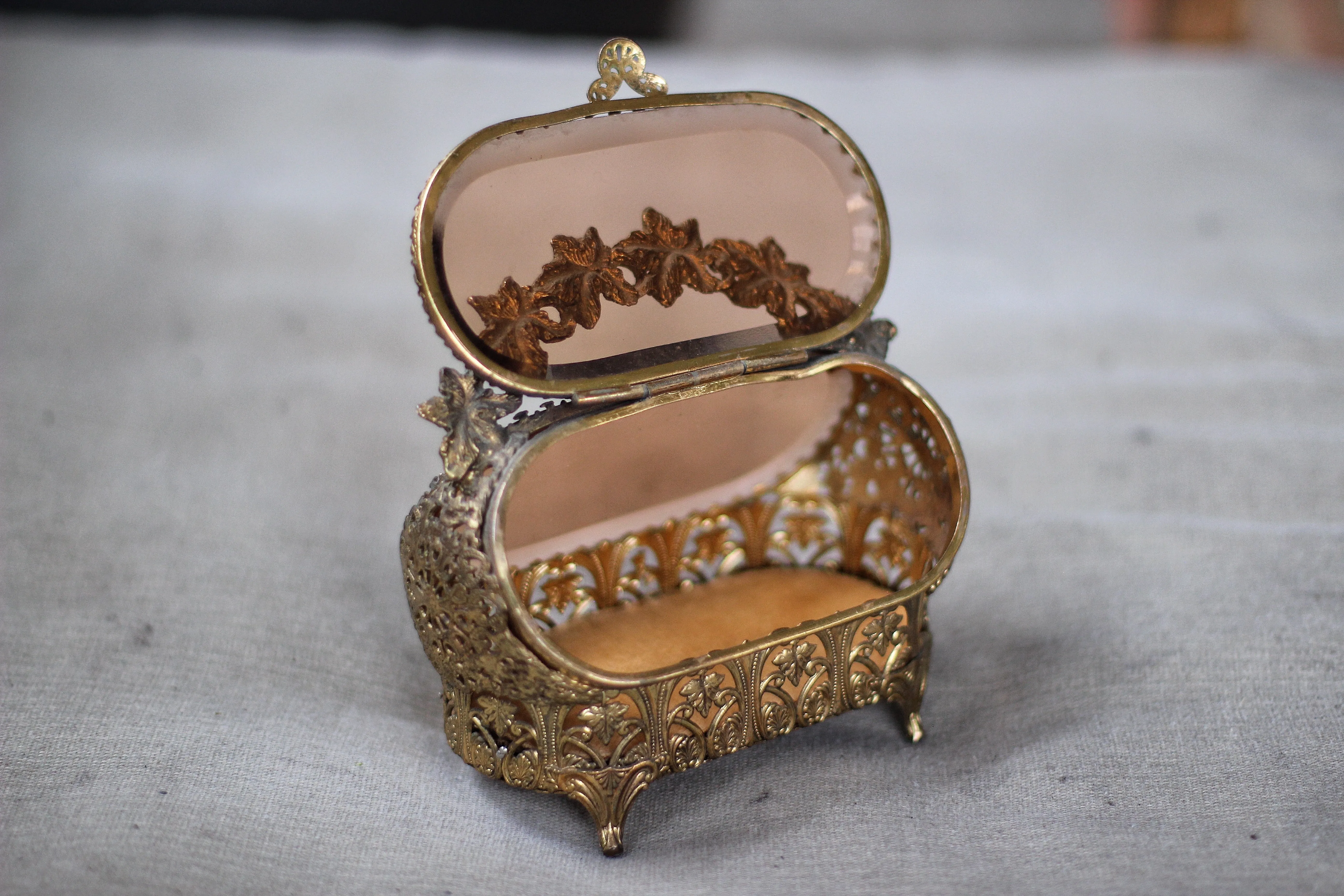 Antique Rare Amber Tinted Jewelry Box