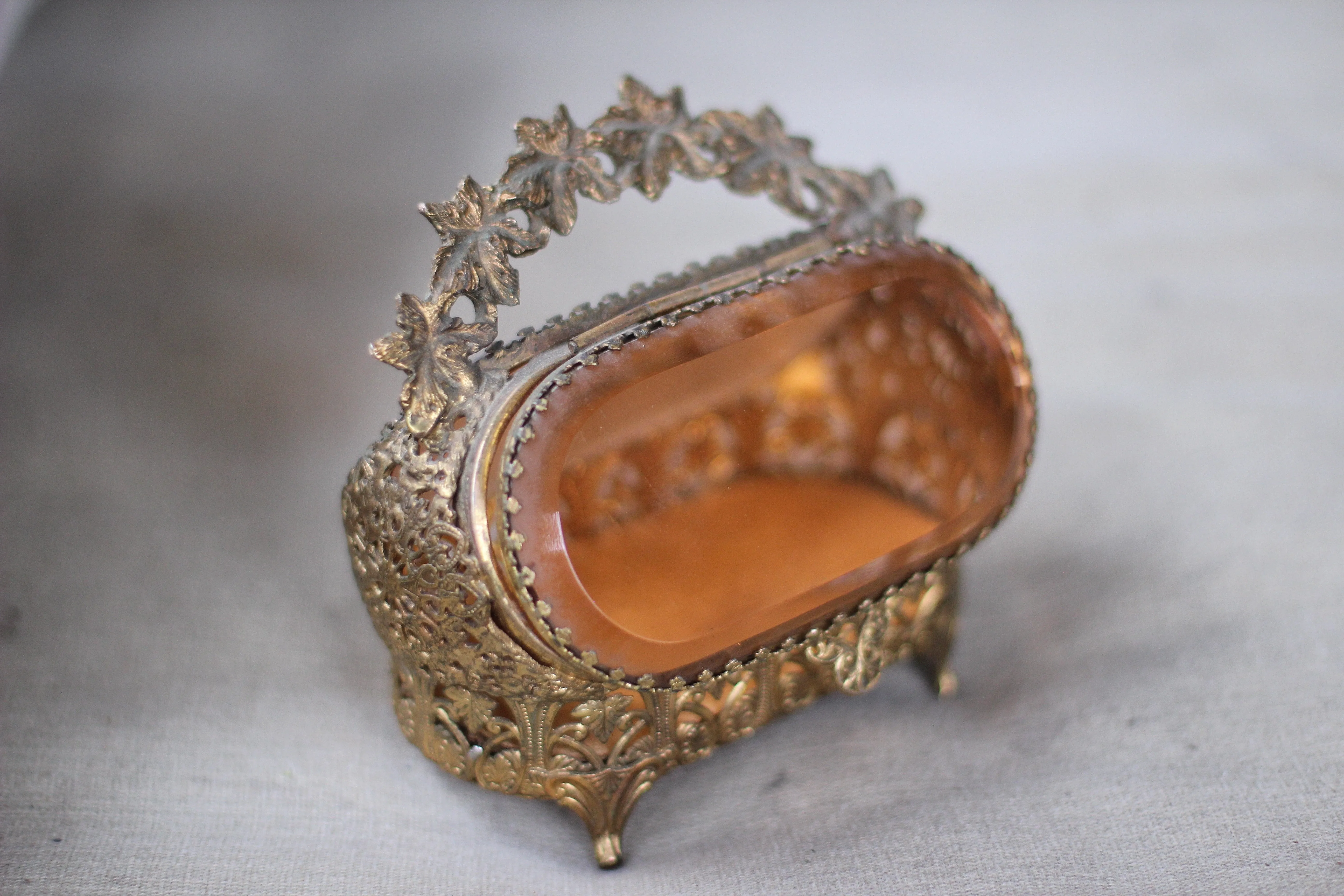 Antique Rare Amber Tinted Jewelry Box